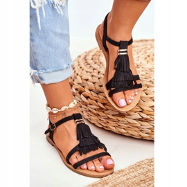 FRJ Dámské sandály Flat Suede Boho Black Lucami černá 2