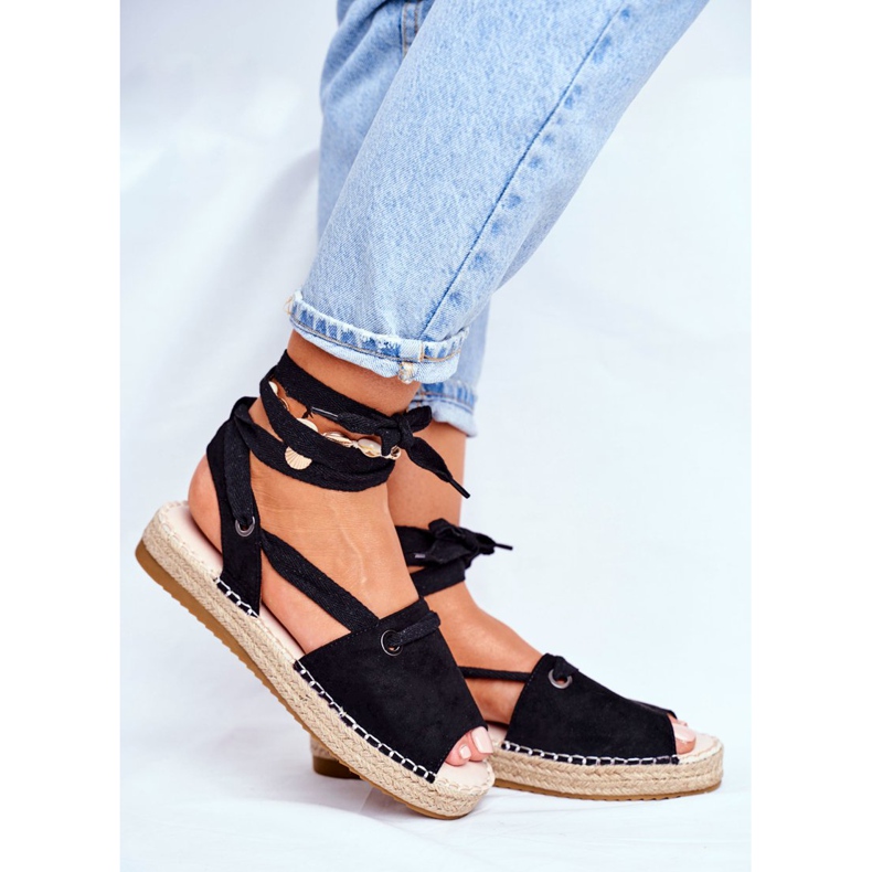 FRJ Dámské espadrilky na lněné platformě černé Monacoz černý 2