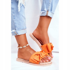 FJ1 Dámské pantofle s oranžovou neonovou mašlí ke štěstí oranžový 2