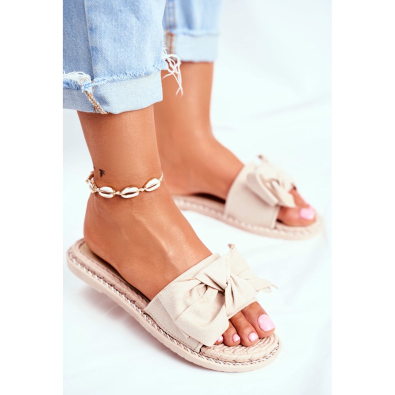 FRJ Dámské béžové pantofle štěstí s mašlí béžový 2