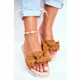 FRJ Dámské pantofle s mašlí Velbloudí štěstí hnědý 1