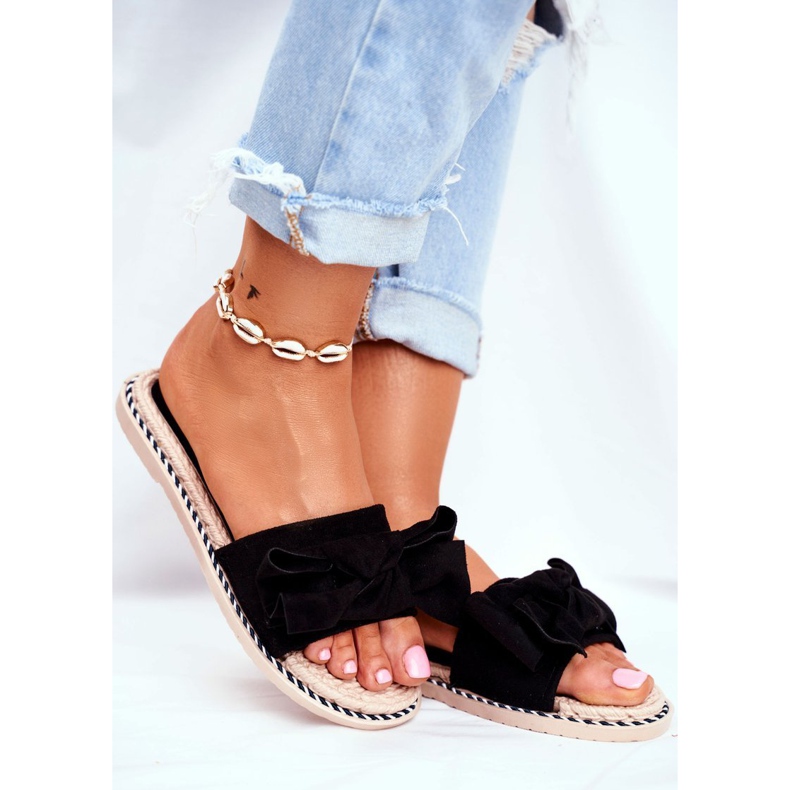 FRJ Dámské černé pantofle štěstí s mašlí černá 1