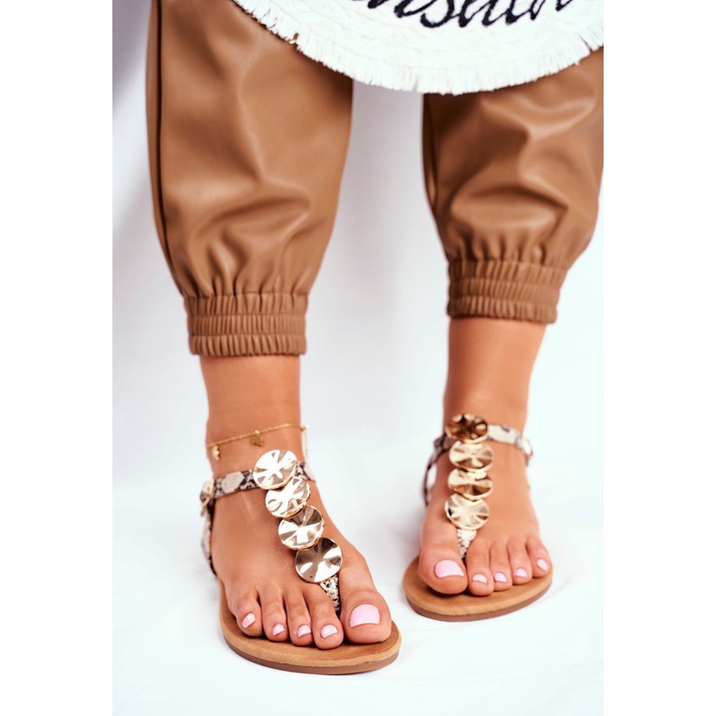 FJ1 Dámské sandály Elegantní zlatá deska Snake Casandra béžový 1