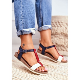 EVE Dámské sandály s plochým tvarem 8SD35-0306 Navy Blue Dubi hnědý námořnická modrá 1