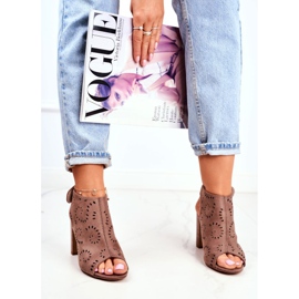 EVE Dámské sandály na podpatku Prolamované khaki pravidla na suchý zip 1