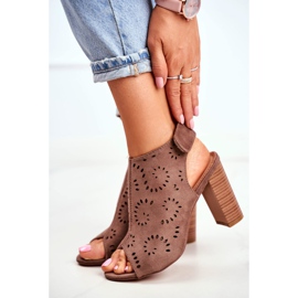 EVE Dámské sandály na podpatku Prolamované khaki pravidla na suchý zip 2