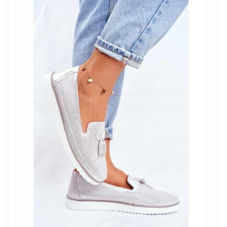 EVE Dámské mokasíny kožené stříbrné Amore Mio šedá 1