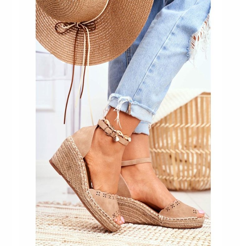 EVE Dámské sandály na klínku Espadrilles Beige Sagittarius béžový 2