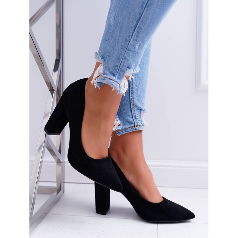 SEA Dámské lodičky na podpatku semiš černá jahoda 2