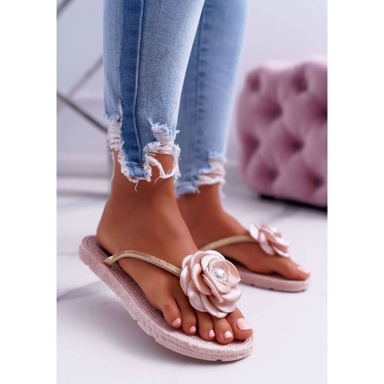 Dámské pantofle Žabky Béžový květ Glitter Elenda 1