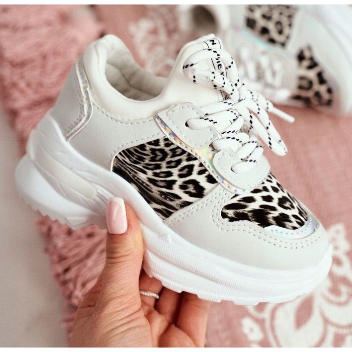 FRROCK Bílá dětská sportovní obuv Penny s leopardím potiskem bílý šedá 2