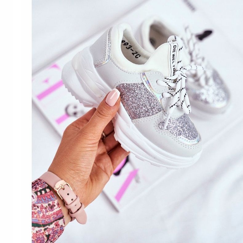 FRROCK Dětské sportovní boty s Brocade Silver Matylda bílý šedá 2