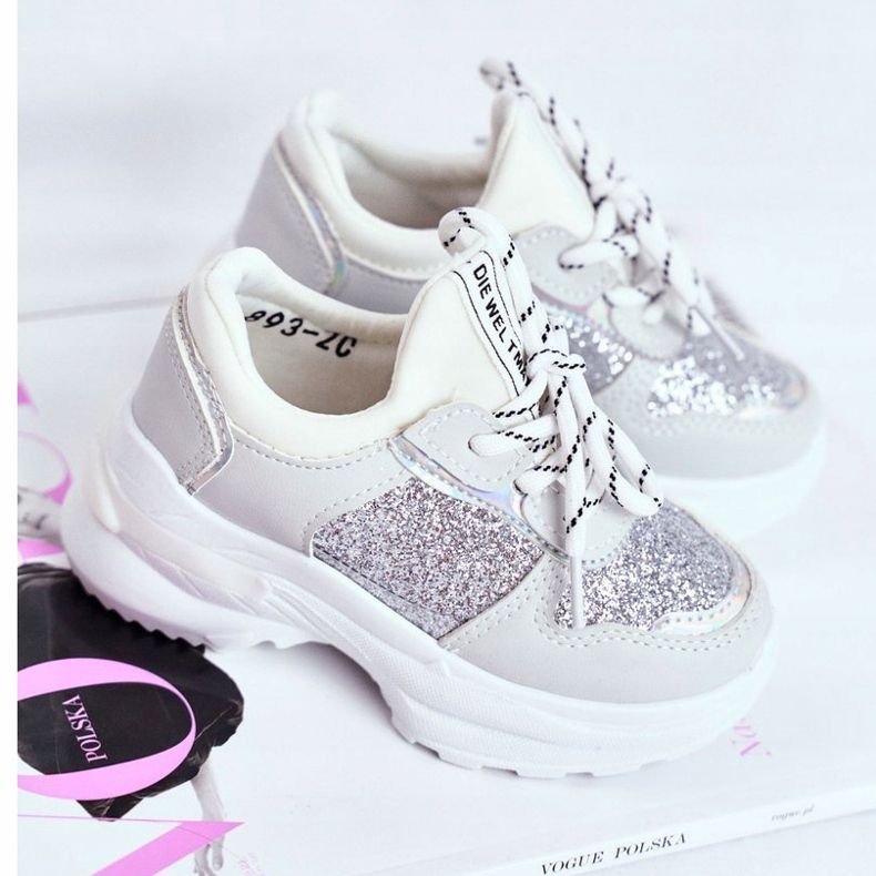 FRROCK Dětské sportovní boty s Brocade Silver Matylda bílý šedá 1