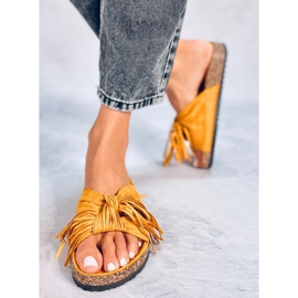 Dámské boho pantofle na med CK136P žluté žluť 2