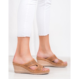 GOLL Lehké klínové pantofle hnědý 1