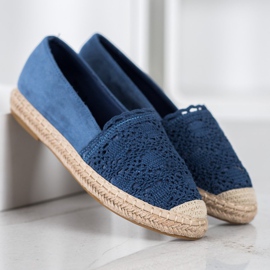 Small Swan Semišové espadrilky s krajkou modrý 2