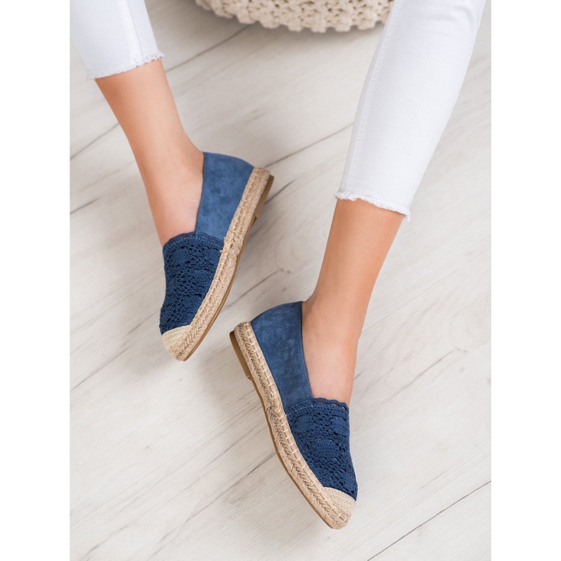 Small Swan Semišové espadrilky s krajkou modrý 1