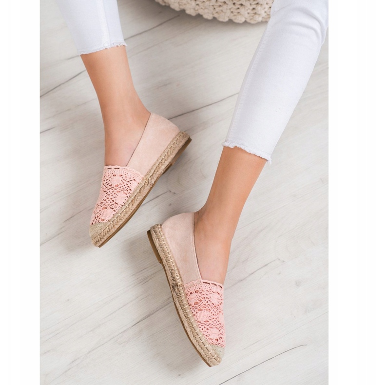 Small Swan Semišové espadrilky s krajkou růžový 1