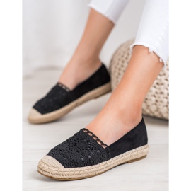 Small Swan Semišové espadrilky s krajkou černý 1