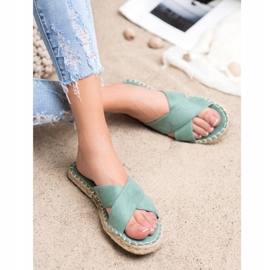 SHELOVET Pohodlné semišové pantofle zelená 2