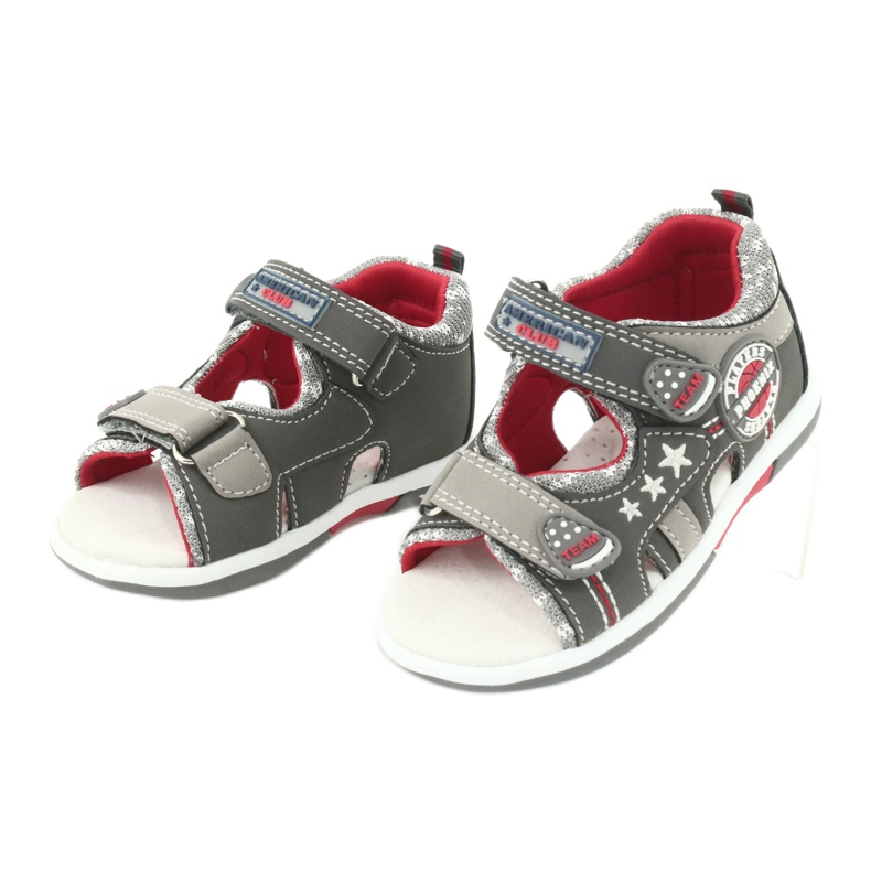 American Club Sandály s chlapci Boys Leather Insert DR15/20 Gray-Red šedá 2