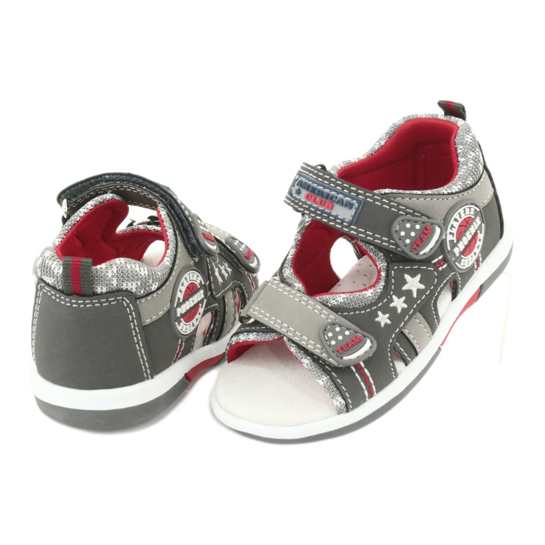 American Club Sandály s chlapci Boys Leather Insert DR15/20 Gray-Red šedá 3