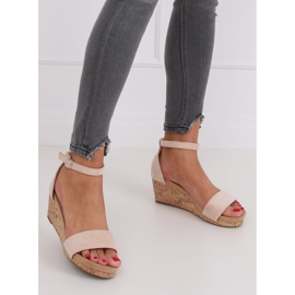 Sandály na korkovém klínu béžové LL-228P Béžové béžový 1