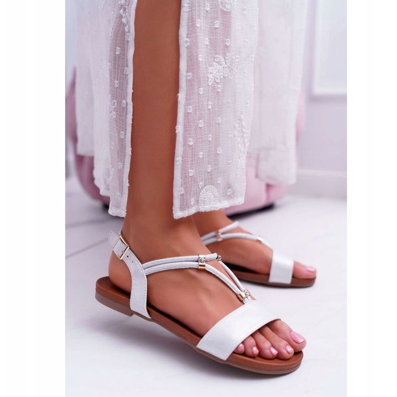 S.Barski Dámské ploché sandály s páskem a kubickým zirkonem Silver Madeline šedá 1