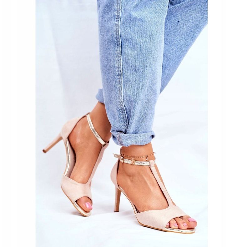 S.Barski Dámské sandály na vysokém podpatku béžové 280-58 Move On Me béžový 1
