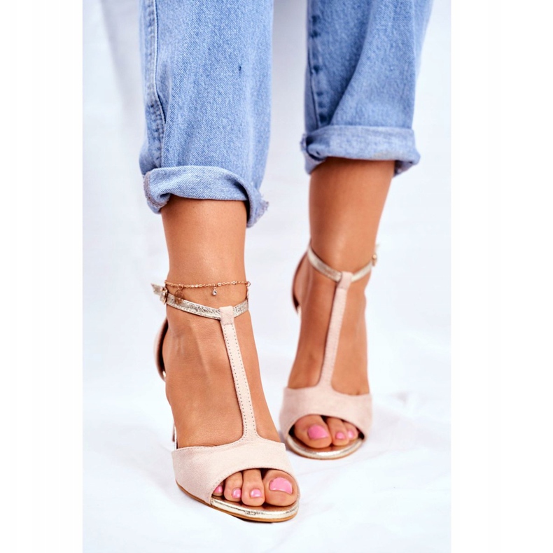 S.Barski Dámské sandály na vysokém podpatku béžové 280-58 Move On Me béžový 2