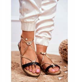 S.Barski Dámské sandály ploché černé a zlaté Barski Samim černá žlutá 1