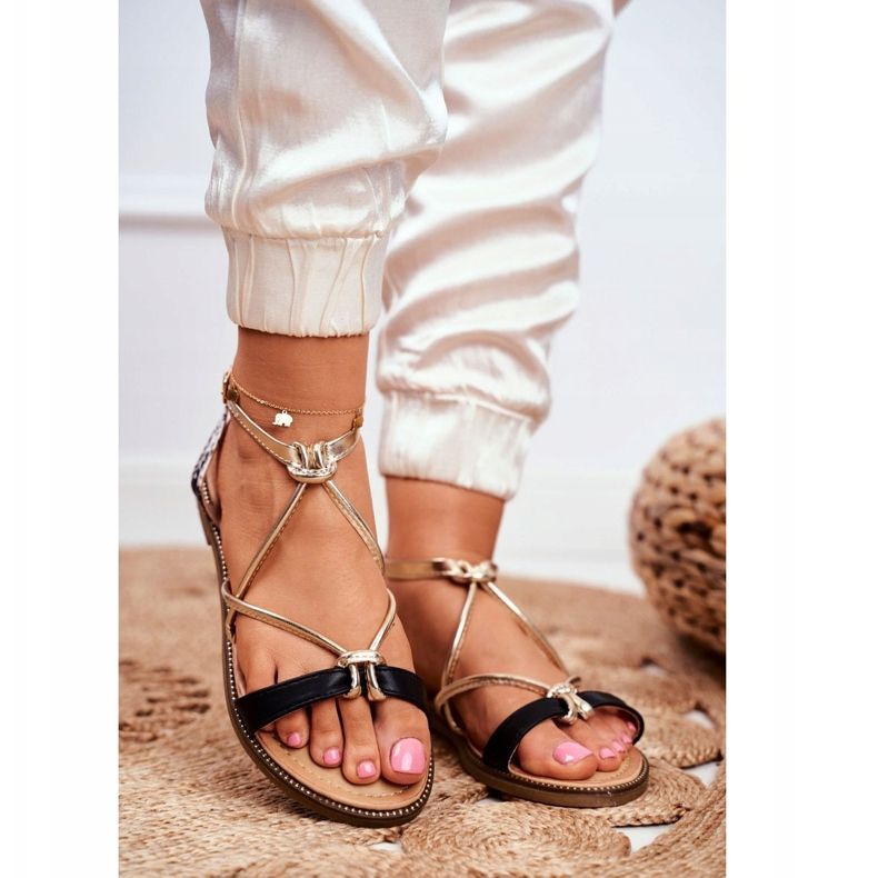 S.Barski Dámské sandály ploché černé a zlaté Barski Samim černá žlutá 1