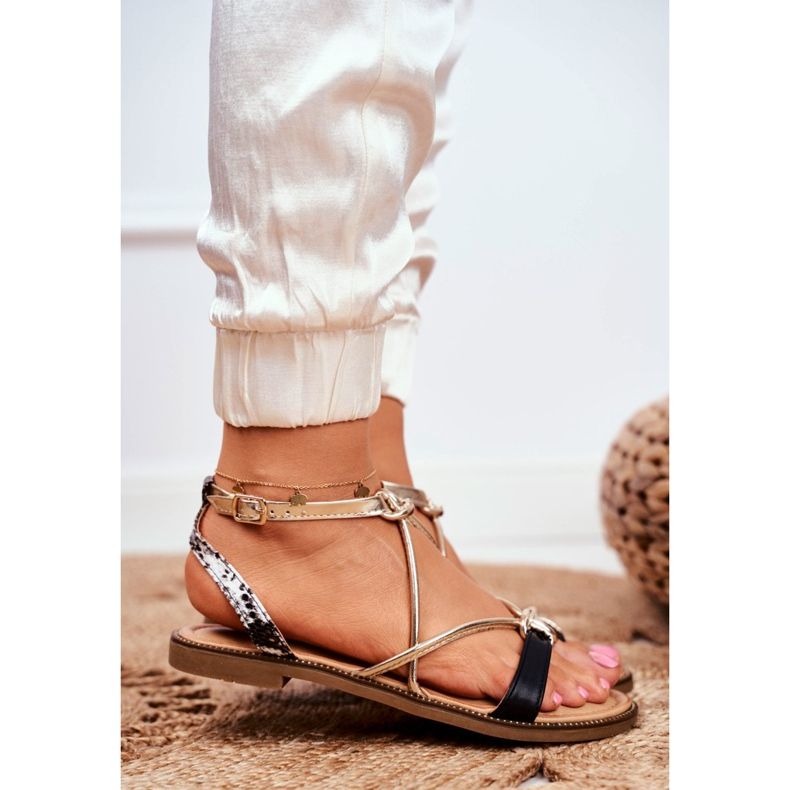 S.Barski Dámské sandály ploché černé a zlaté Barski Samim černá žlutá 2