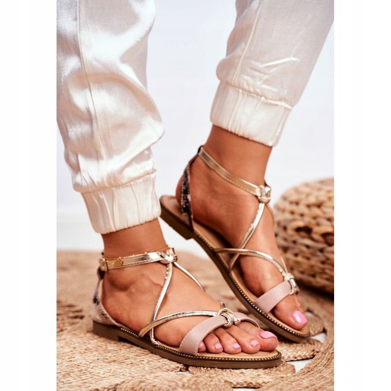 S.Barski Dámské sandály Flat Beige a Gold Barski Samim béžový zlatý 1