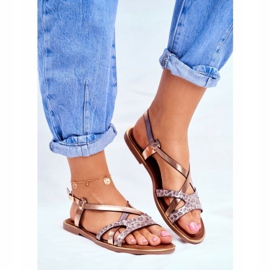 S.Barski Dámské ploché sandály šampaňské Barski Lomba růžový žlutá 1