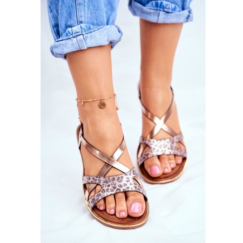 S.Barski Dámské ploché sandály šampaňské Barski Lomba růžový žlutá 2