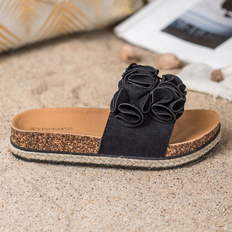 Pohodlné pantofle s květinami VINCEZA černá 2 Pohodlné pantofle s květinami VINCEZA černá 2