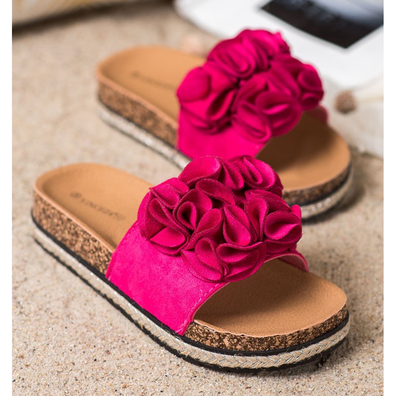 Pohodlné pantofle s květinami VINCEZA růžový 2