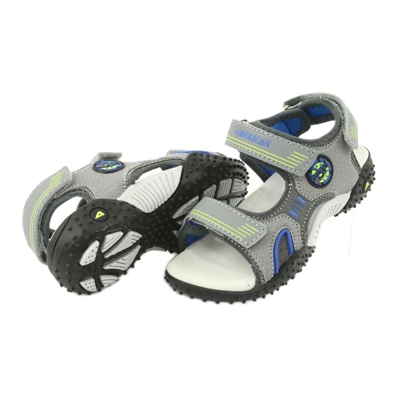 American Club Americké kožené sandály HL20/20, šedomodré šedá 3