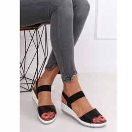 Černé sandály na klínovém podpatku NS101P Black černá 1 Černé sandály na klínovém podpatku NS101P Black černá 1