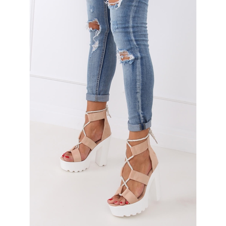 Sandály na béžové a růžové platformě NS120 Beige růžový 1