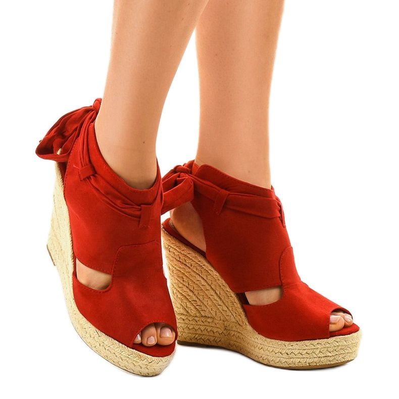 Klínové sandály espadrilles 77-20 červený 1