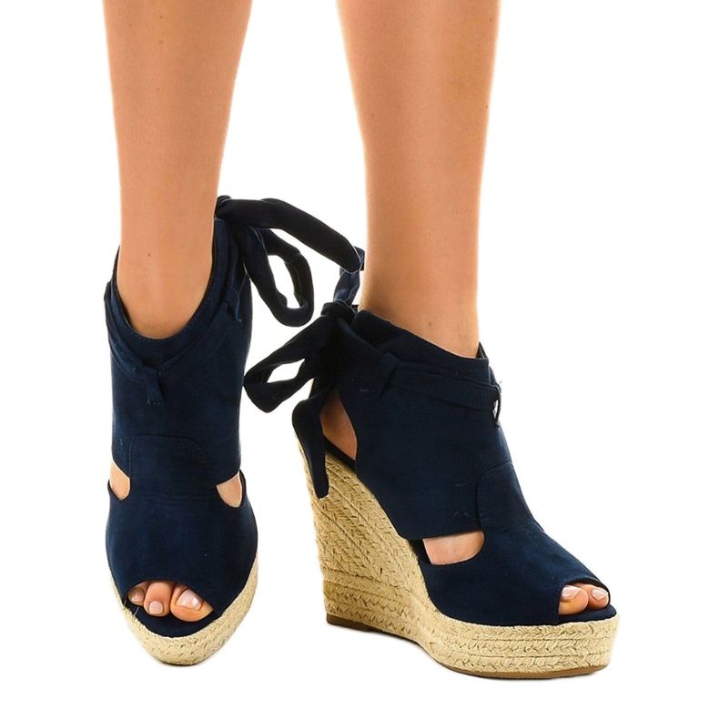 Navy blue espadrilles klínové sandály 77-20 námořnická modř 1