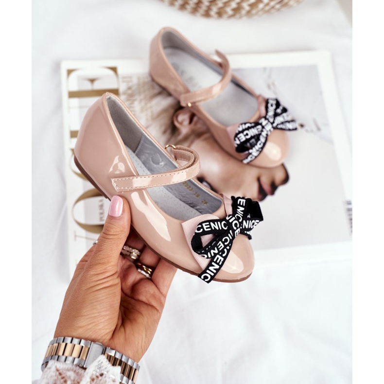 S.Barski Dětské béžové balerínky se suchým zipem Barski Mindi béžový 2