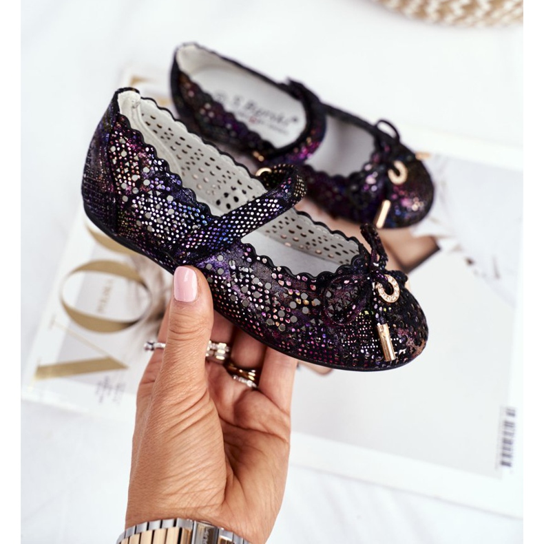 S.Barski Dětské černé prolamované balerínky se suchým zipem Barski Remtro černá 2