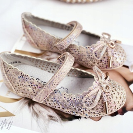 S.Barski Dětské béžové prolamované balerínky se suchým zipem Barski Remtro béžový 1