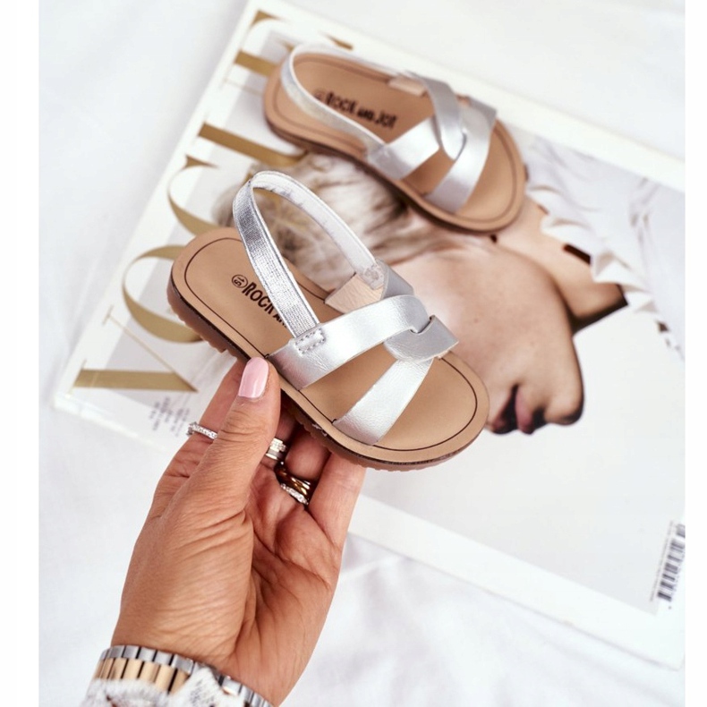 FRROCK Dětské nazouvací sandály s gumičkou Silver Bambino šedá 2