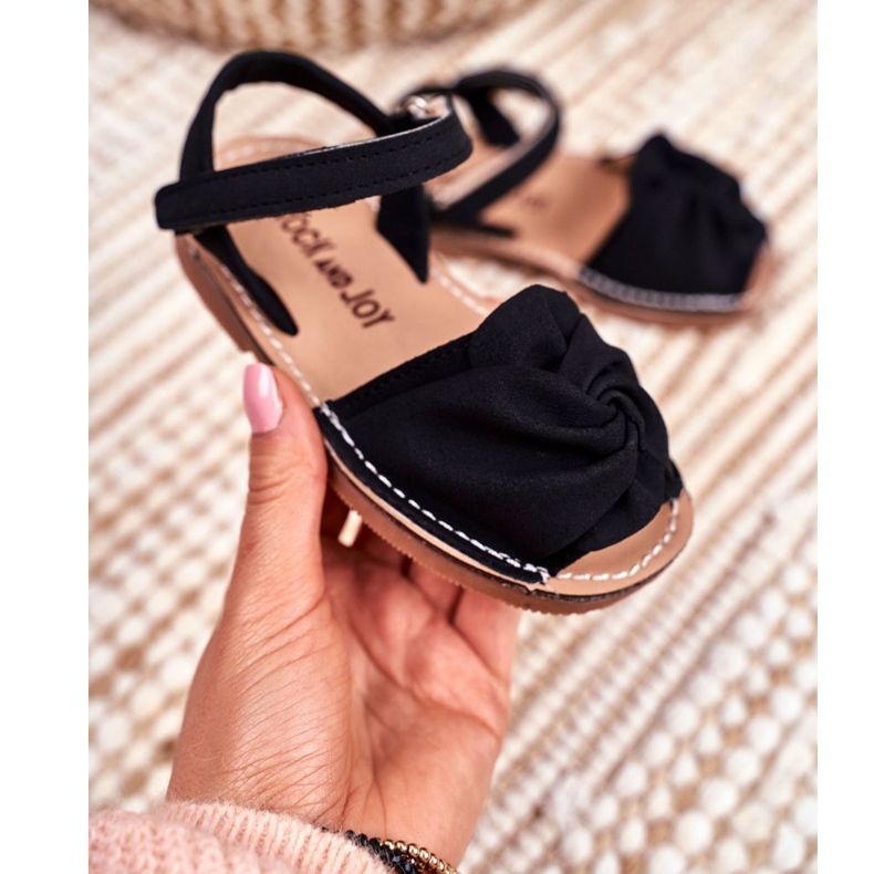 FRROCK Dětské žluté praštěné sandály na suchý zip černá 2