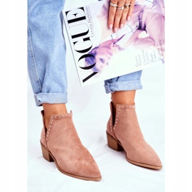 Bellucci Dámské kozačky na podpatku semišové prolamované růžové Margate růžový 1