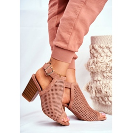 FB1 Dámské prolamované boty Peep Toe Pink Paradise béžový růžový 2